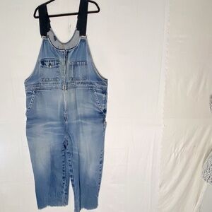 Vintage Toro Blue Distressed Denim Cropped Overalls 2XL